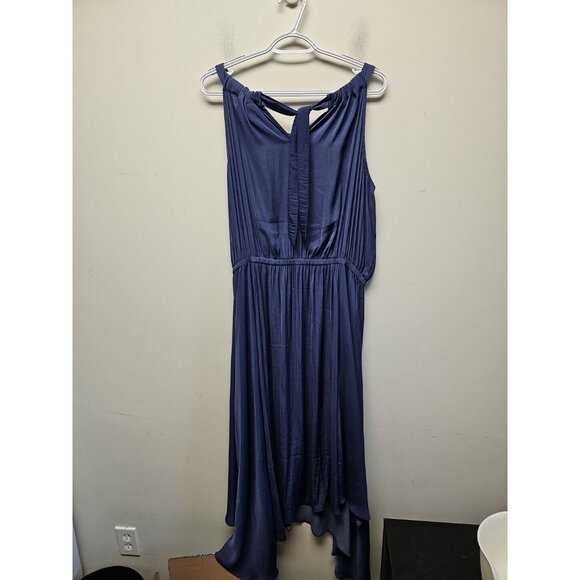 CHICO'S DRESS NWOT BLUE HIGH NECK BLOUSON HALTER  NECK TIE ELASTIC WAIST SZ L (2 - Picture 1 of 6